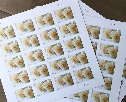 WHITE ROSE BOOK OF 100 FOREVER STAMPS