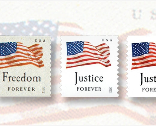 USA FLAG, LIBERTY FREEDOM JUSTICE FOREVER BOOK OF 100 STAMPS