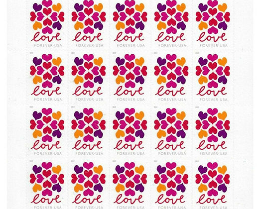 HEARTS-BLOSSOM LOVE BOOK OF 100 FOREVER STAMPS