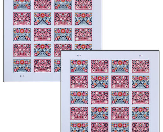 BLUE/PINK LOVE BOOK OF 100 FOREVER STAMPS