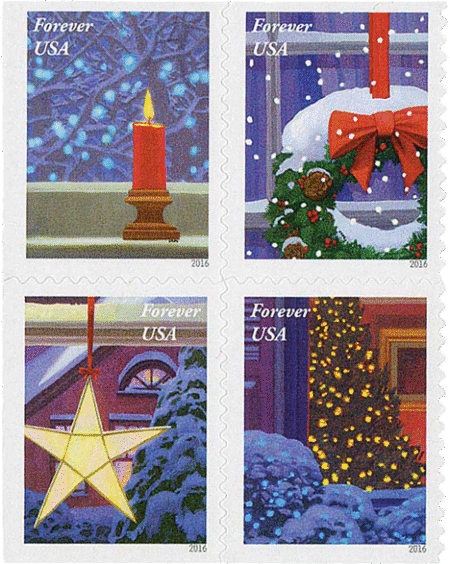 Holiday Window Views (Christmas Contemporary) (U.S. 2016) Forever Postage Stamps 100 pcs